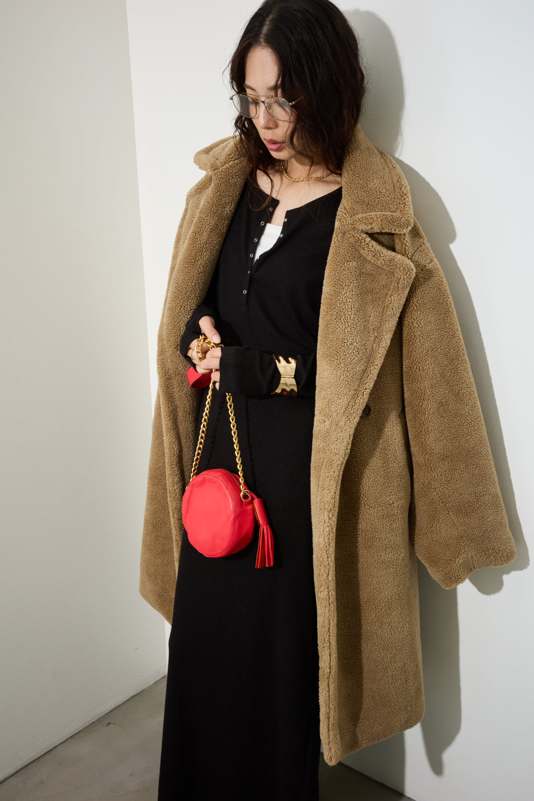 [予約/SET]テディロングコート+ヘンリーリブワンピース(2set)