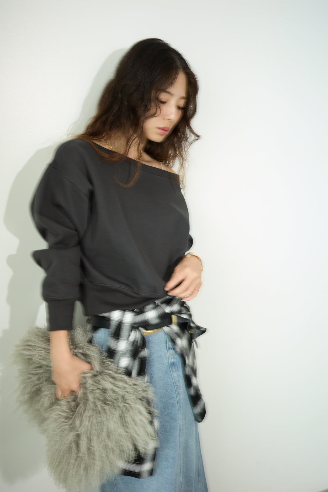 [予約/SET]裏起毛オフショルスウェット+オーセンティックデニムSK(2set)