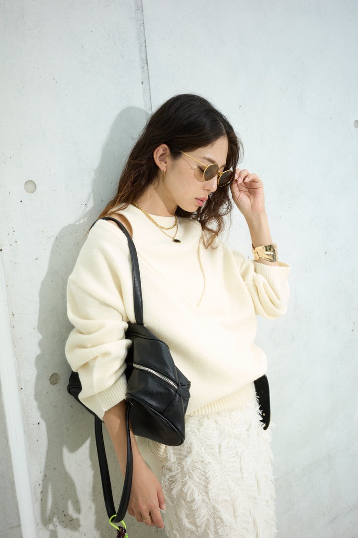 [予約/SET]肩スリットニット+カットフリンジニットタイトスカート(2set)