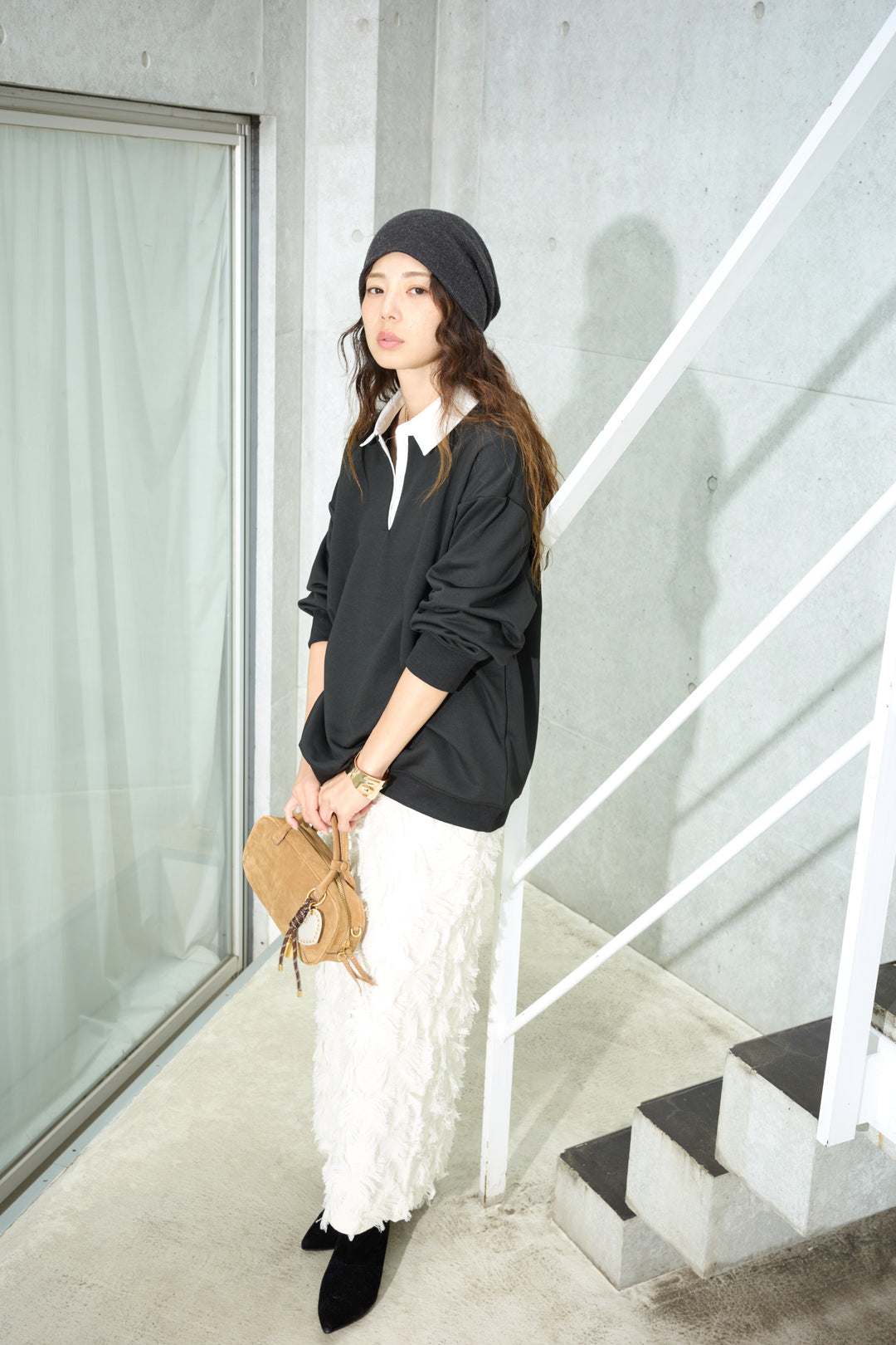 [予約/SET]プレッピースウェットPO+カットフリンジニットタイトスカート(2set)