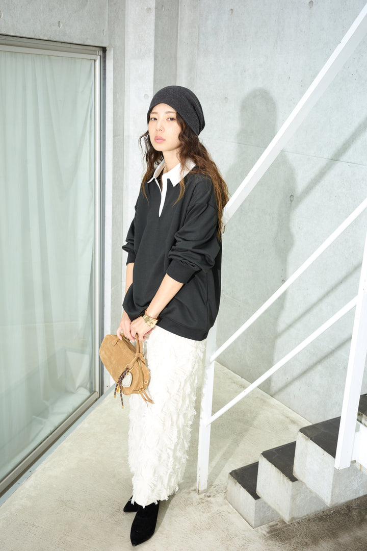 [予約/SET]プレッピースウェットPO+カットフリンジニットタイトスカート(2set)