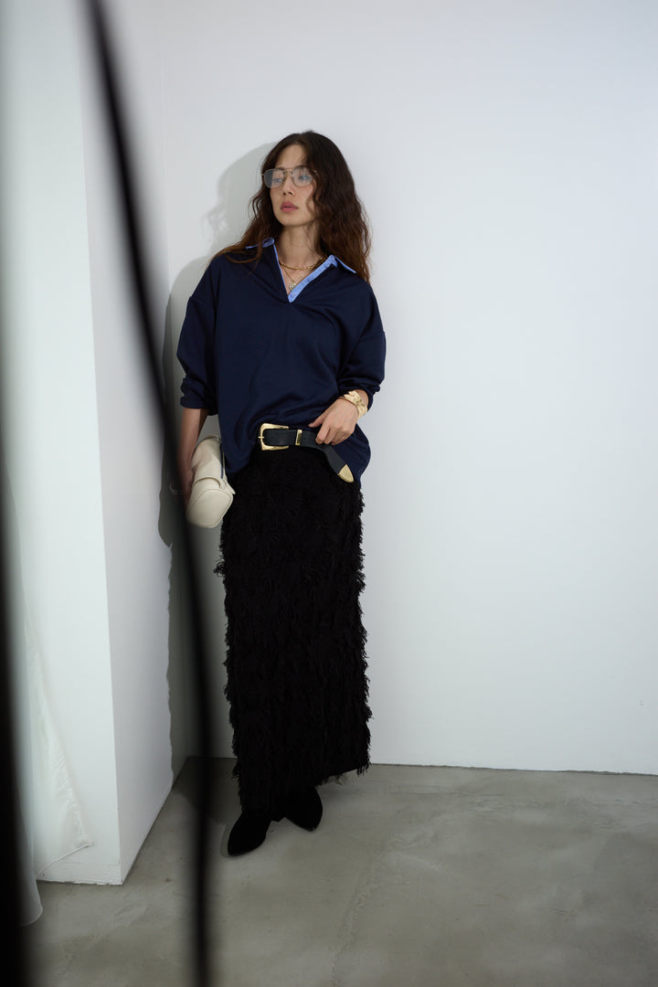 [予約/SET]プレッピースウェットPO+カットフリンジニットタイトスカート(2set)