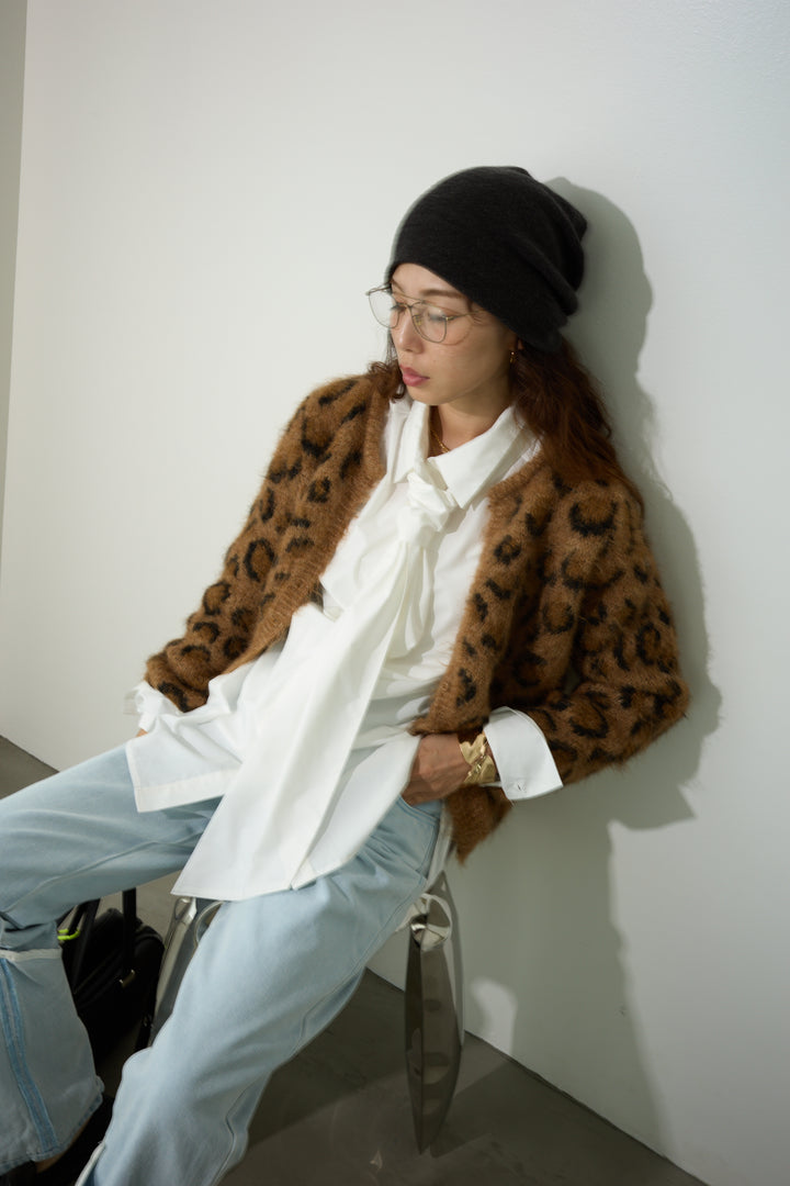 [予約/SET]レオパードニットカーディガン+レイヤードレッグカバーデニム(2set)