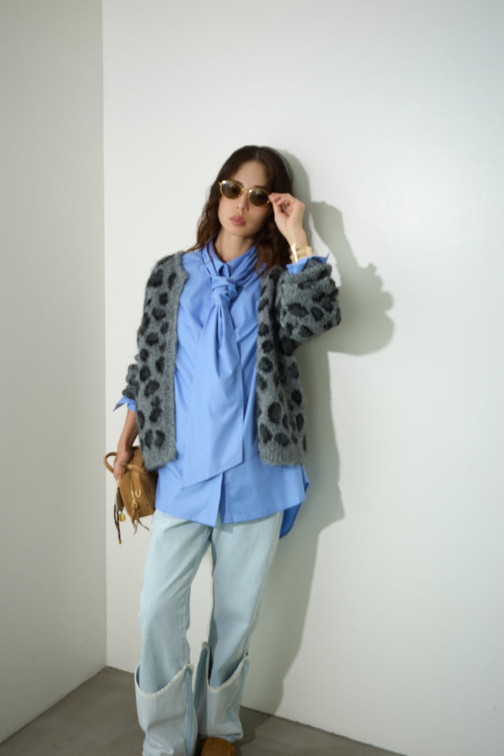 [予約/SET]レオパードニットカーディガン+レイヤードレッグカバーデニム(2set)