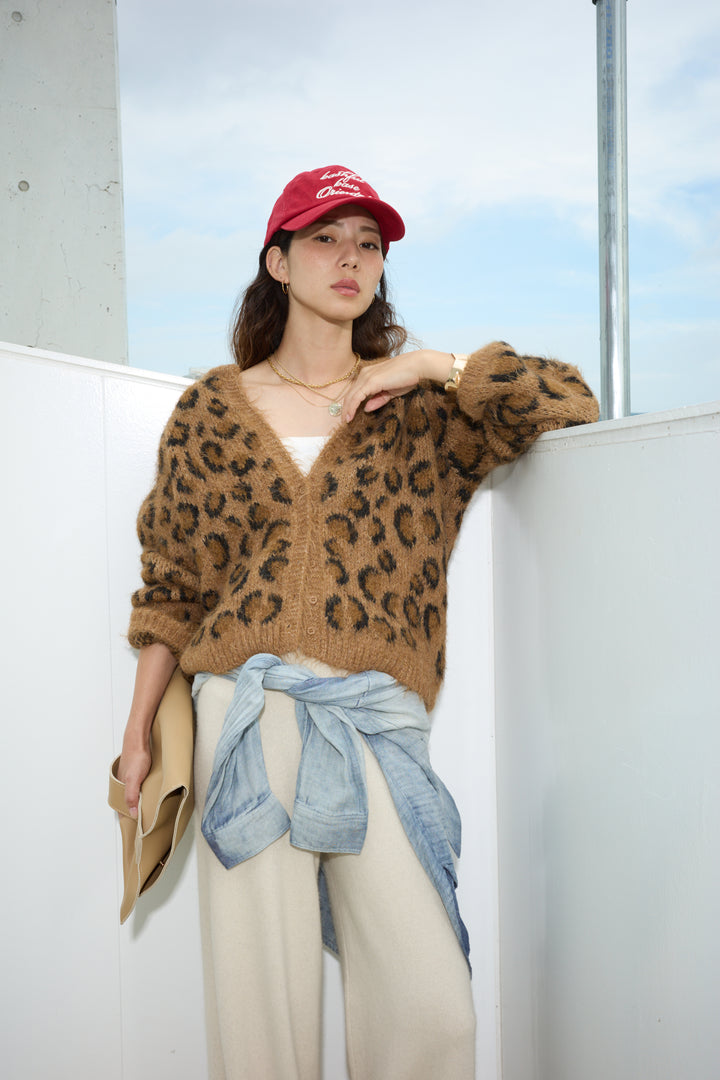 [予約/SET]レオパードニットカーディガン+リラックスニットパンツ(2set)