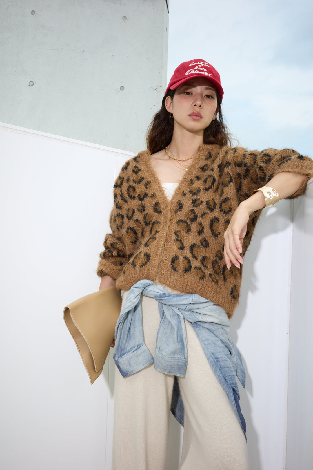 [予約/SET]レオパードニットカーディガン+リラックスニットパンツ(2set)