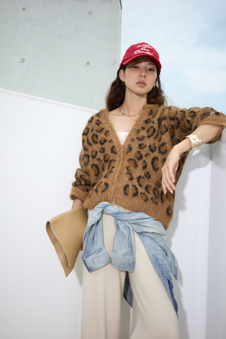 [予約/SET]レオパードニットカーディガン+リラックスニットパンツ(2set)