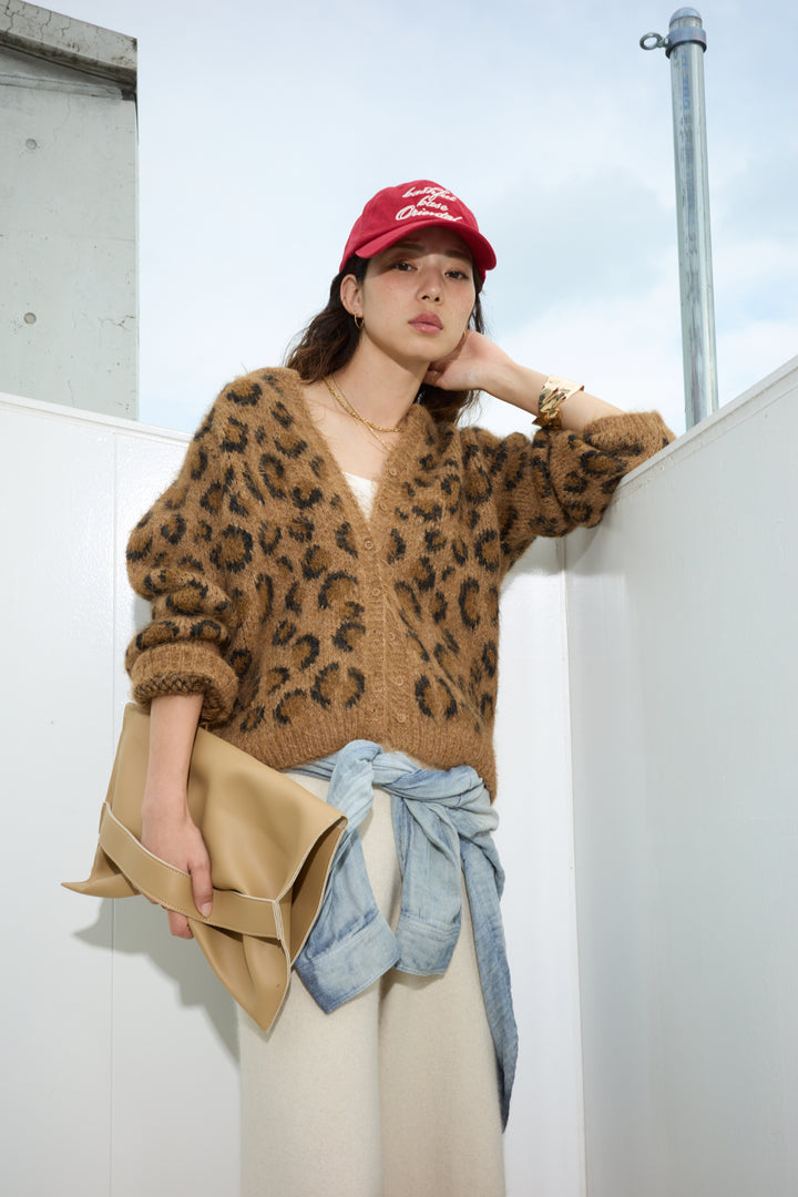 [予約/SET]レオパードニットカーディガン+リラックスニットパンツ(2set)