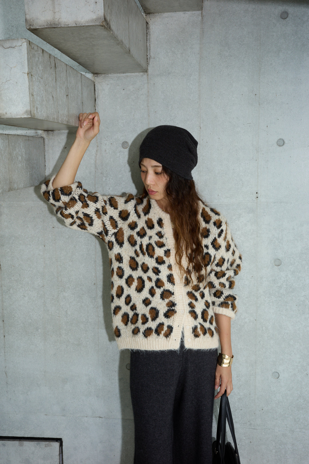 [予約/SET]レオパードニットカーディガン+リラックスニットパンツ(2set)