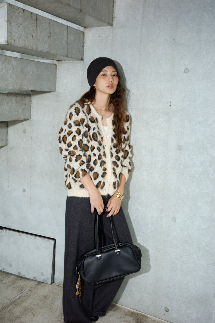 [予約/SET]レオパードニットカーディガン+リラックスニットパンツ(2set)