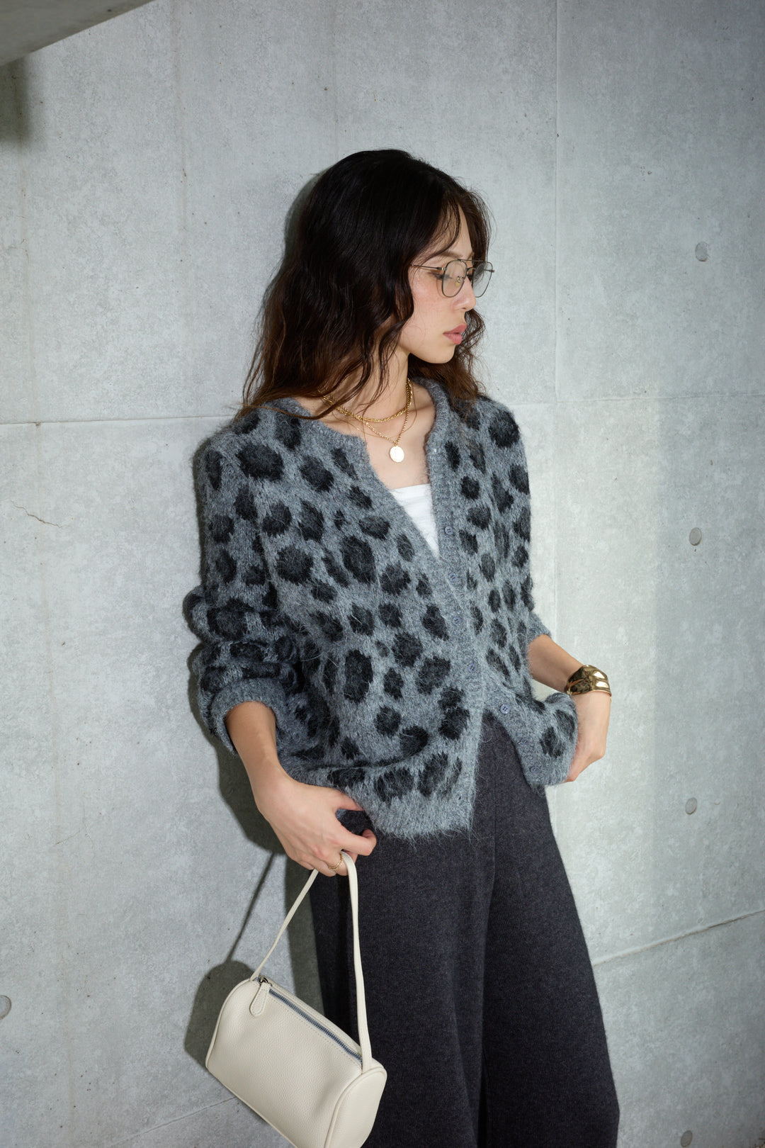 [予約/SET]レオパードニットカーディガン+リラックスニットパンツ(2set)