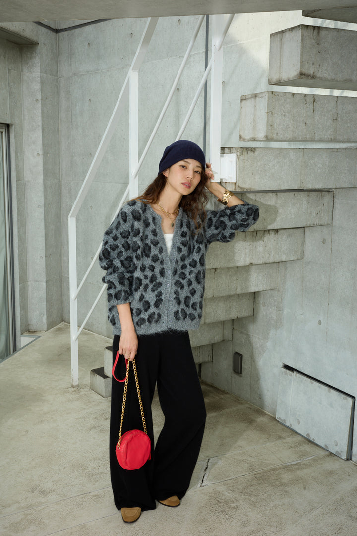 [予約/SET]レオパードニットカーディガン+リラックスニットパンツ(2set)