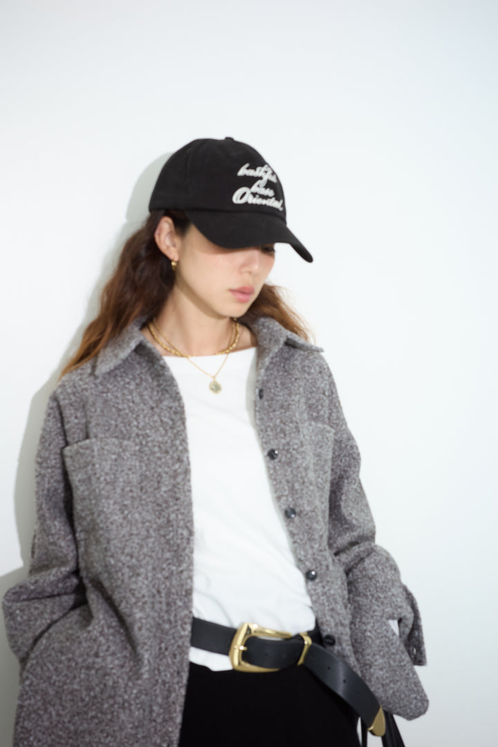 [予約/SET]ループツイードビックカフスシャツジャケット+ゆるシルエット刺繍ロンT+リラックスニットパンツ(3set)