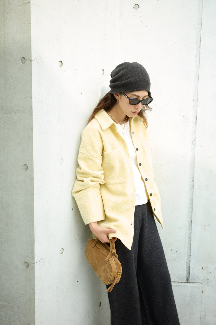 [予約/SET]ループツイードビックカフスシャツジャケット+ゆるシルエット刺繍ロンT+リラックスニットパンツ(3set)