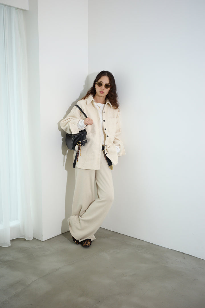 [予約/SET]ループツイードビックカフスシャツジャケット+ゆるシルエット刺繍ロンT+リラックスニットパンツ(3set)