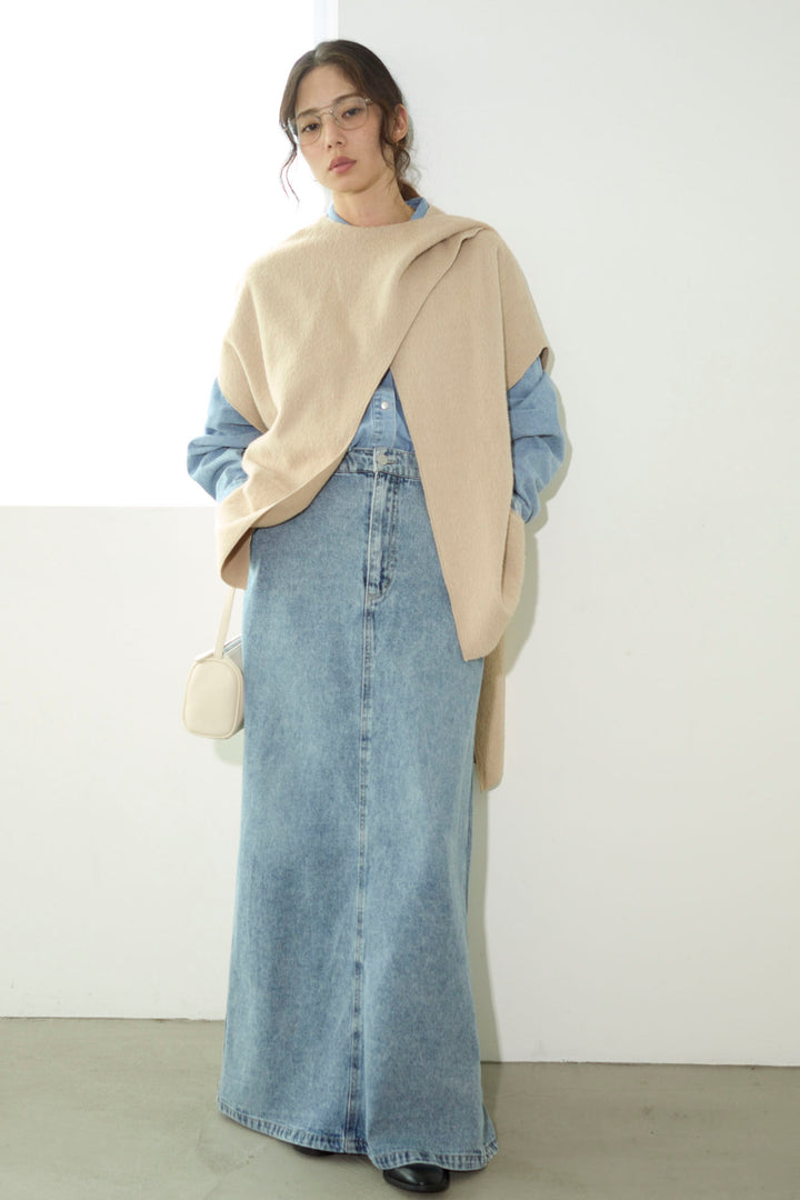 [予約/SET]ラップシャギーポンチョ+オーバーサイズデニムシャツ+オーセンティックデニムSK(3set)