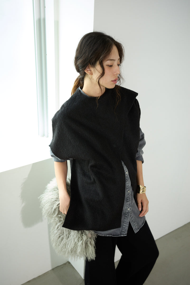 [予約/SET]ラップシャギーポンチョ+オーバーサイズデニムシャツ(2set)