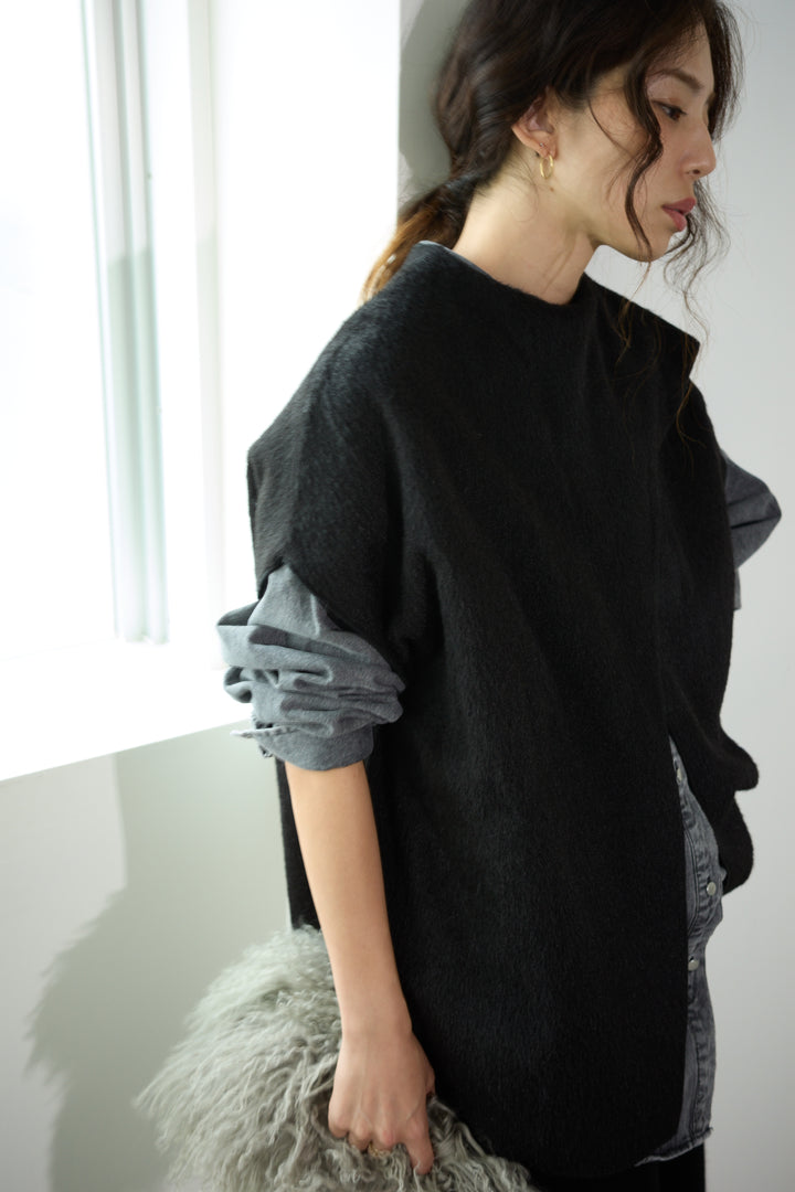 [予約/SET]ラップシャギーポンチョ+オーバーサイズデニムシャツ(2set)