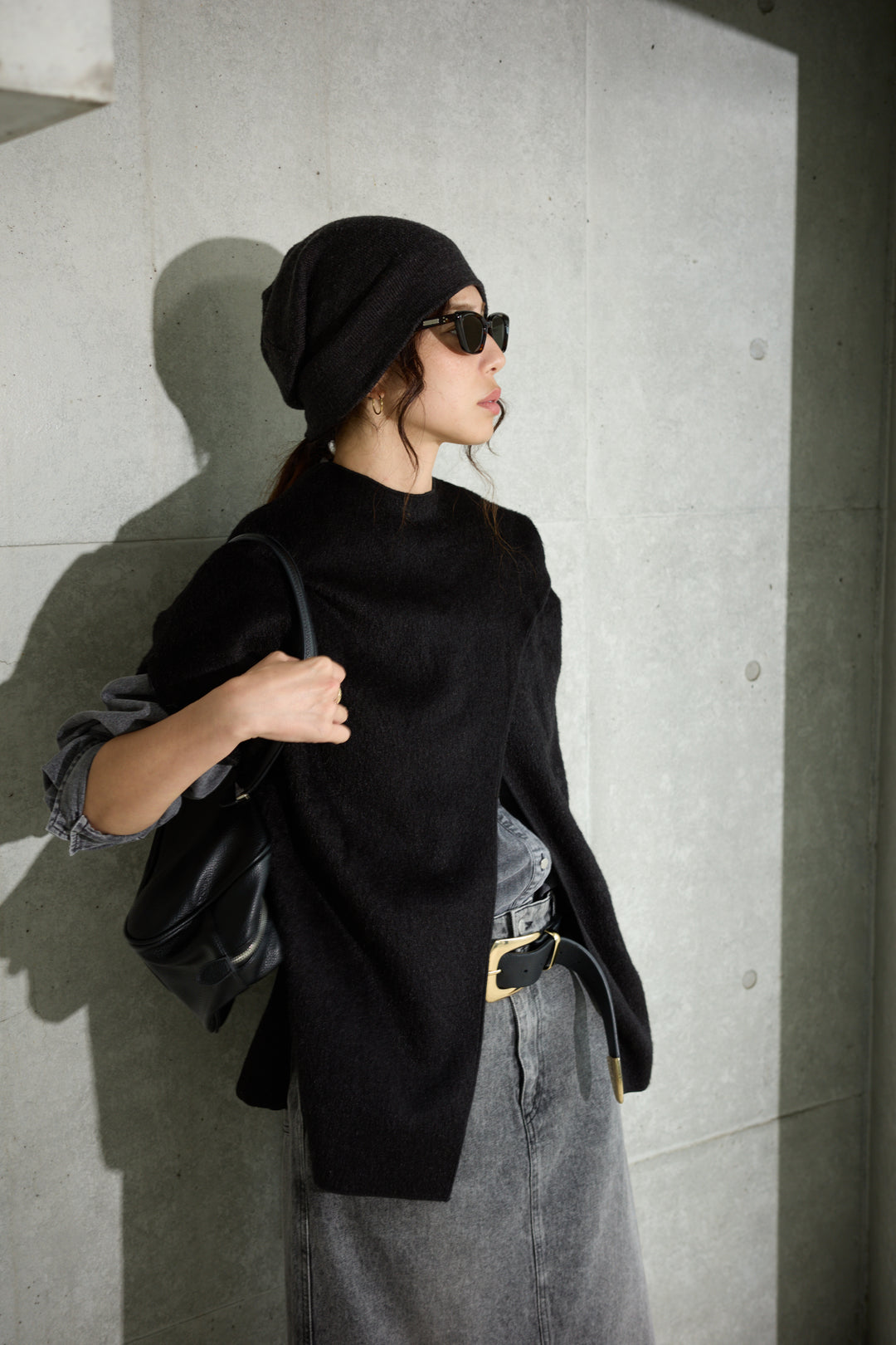 [予約/SET]ラップシャギーポンチョ+オーバーサイズデニムシャツ(2set)