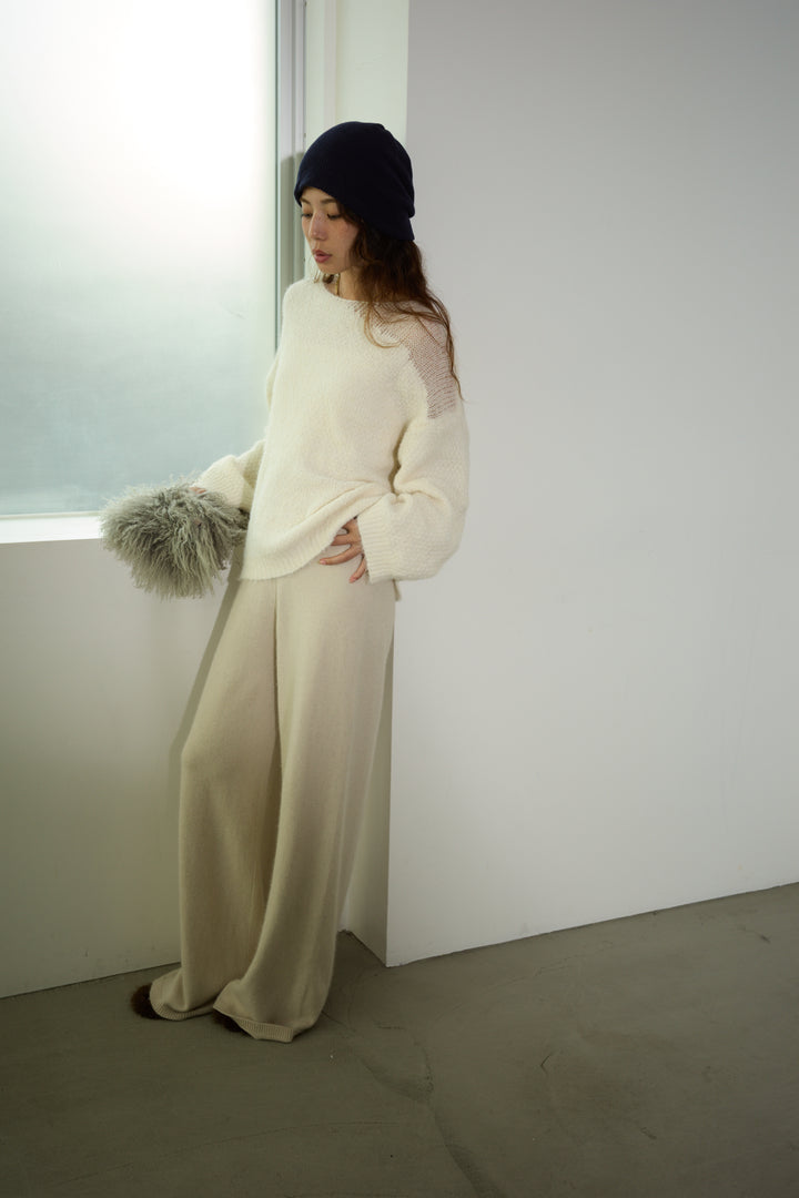 [予約/SET]アシンメトリーシアーニット+リラックスニットパンツ(2set)