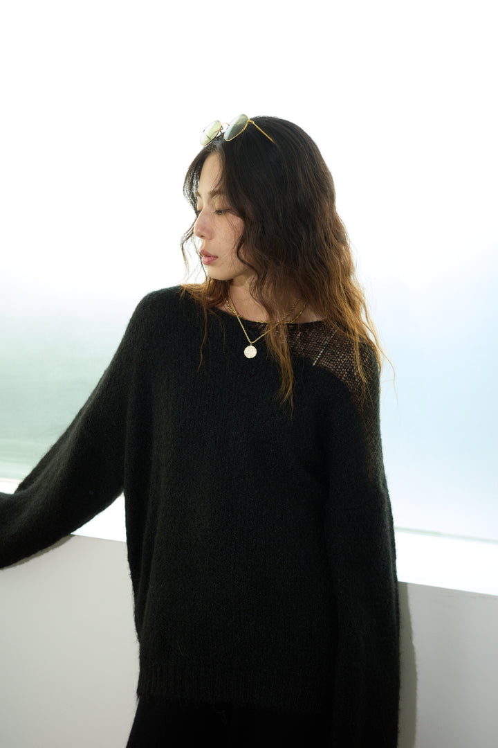 [予約/SET]アシンメトリーシアーニット+リラックスニットパンツ(2set)