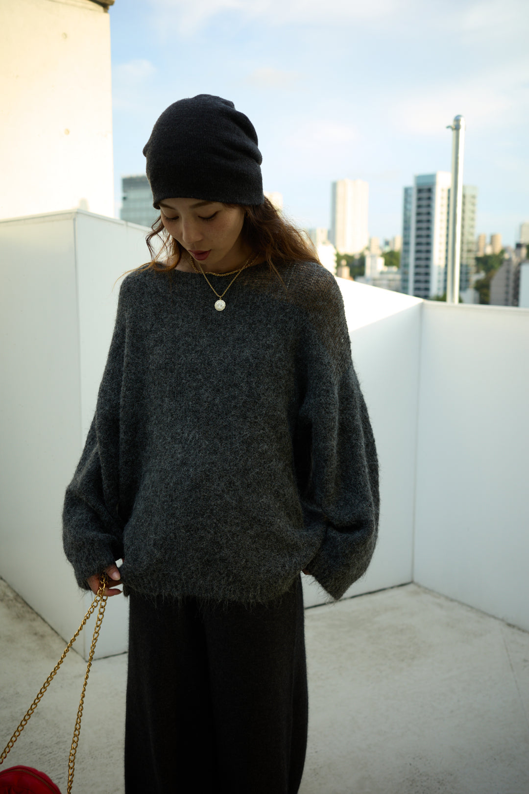 [予約/SET]アシンメトリーシアーニット+リラックスニットパンツ(2set)