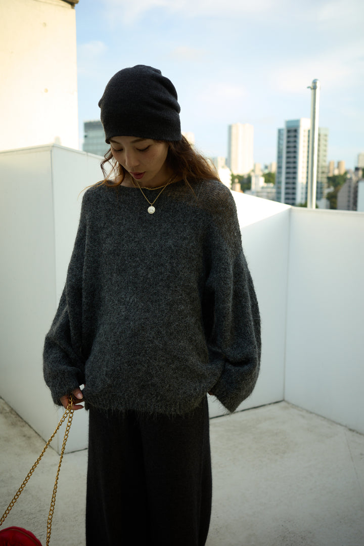 [予約/SET]アシンメトリーシアーニット+リラックスニットパンツ(2set)