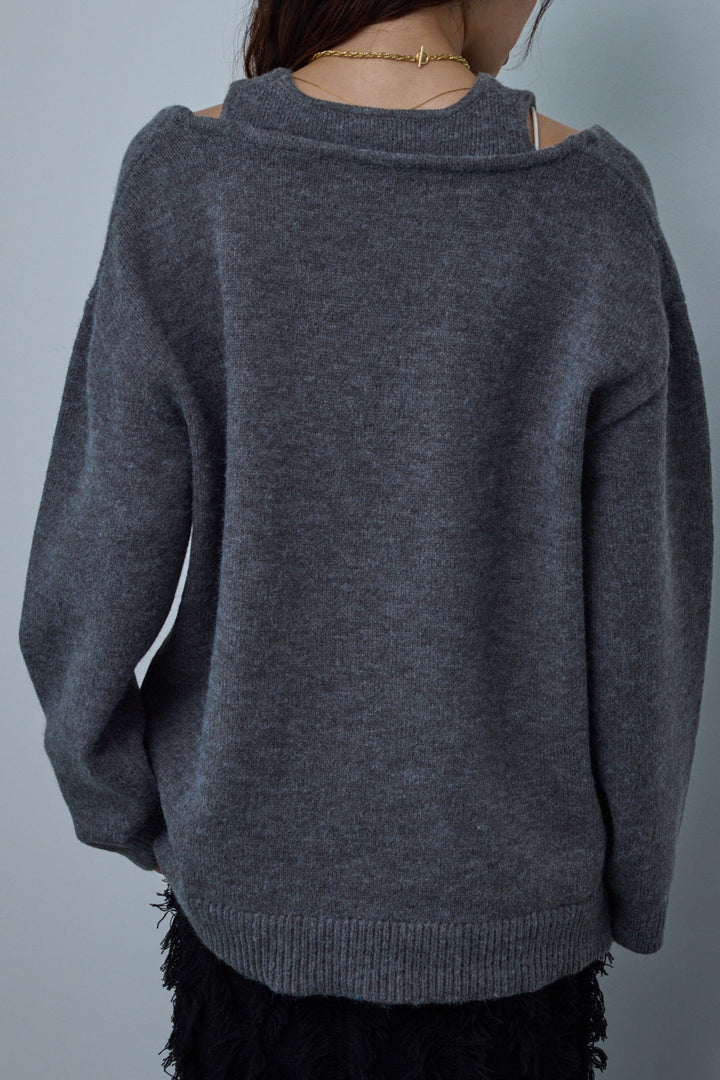 [予約/SET]肩スリットニット+カットフリンジニットタイトスカート(2set)