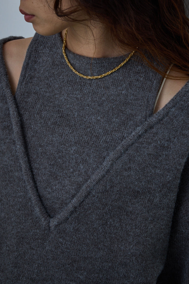 [予約/SET]肩スリットニット+カットフリンジニットタイトスカート(2set)