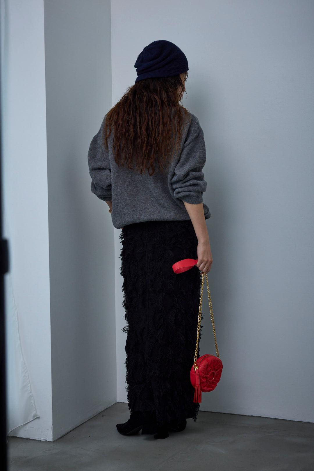 [予約/SET]肩スリットニット+カットフリンジニットタイトスカート(2set)