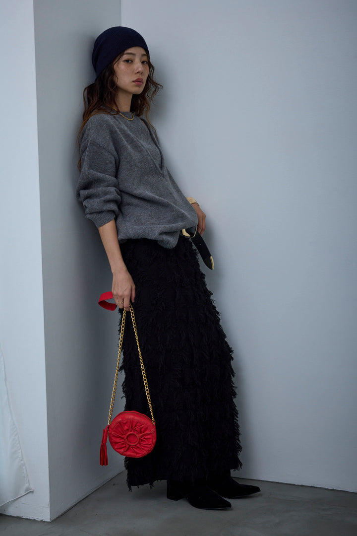 [予約/SET]肩スリットニット+カットフリンジニットタイトスカート(2set)