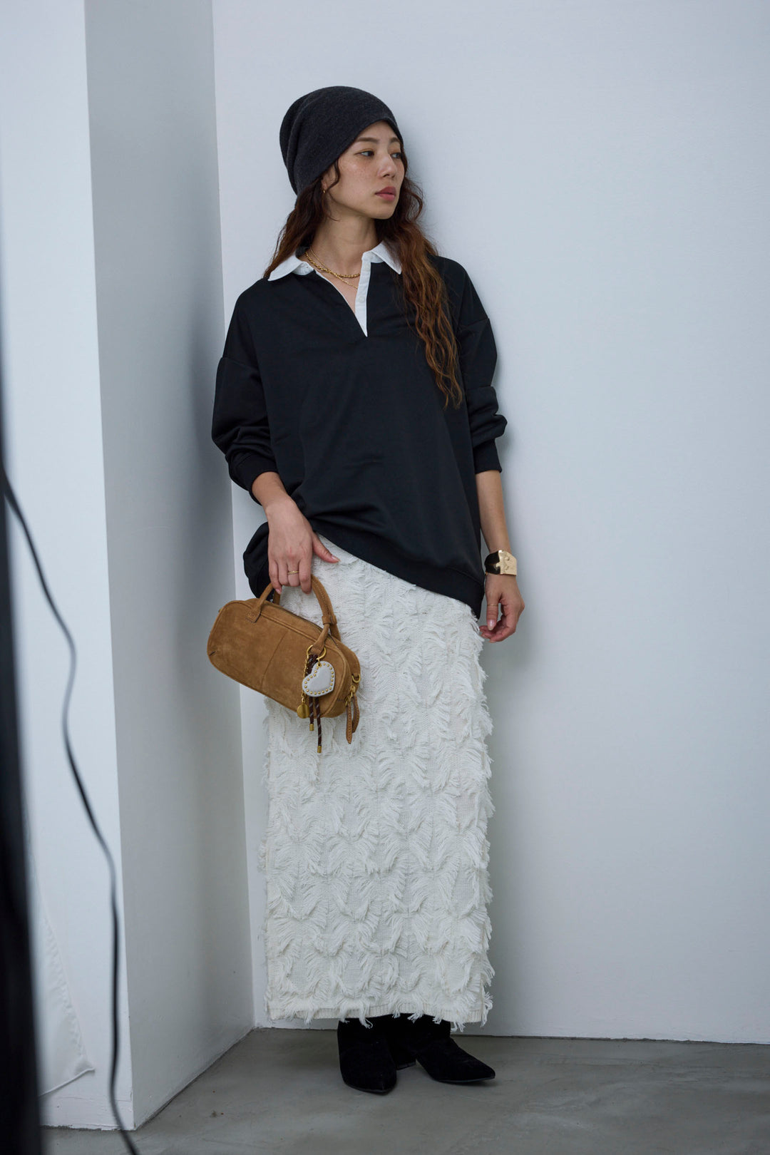 [予約/SET]プレッピースウェットPO+カットフリンジニットタイトスカート(2set)