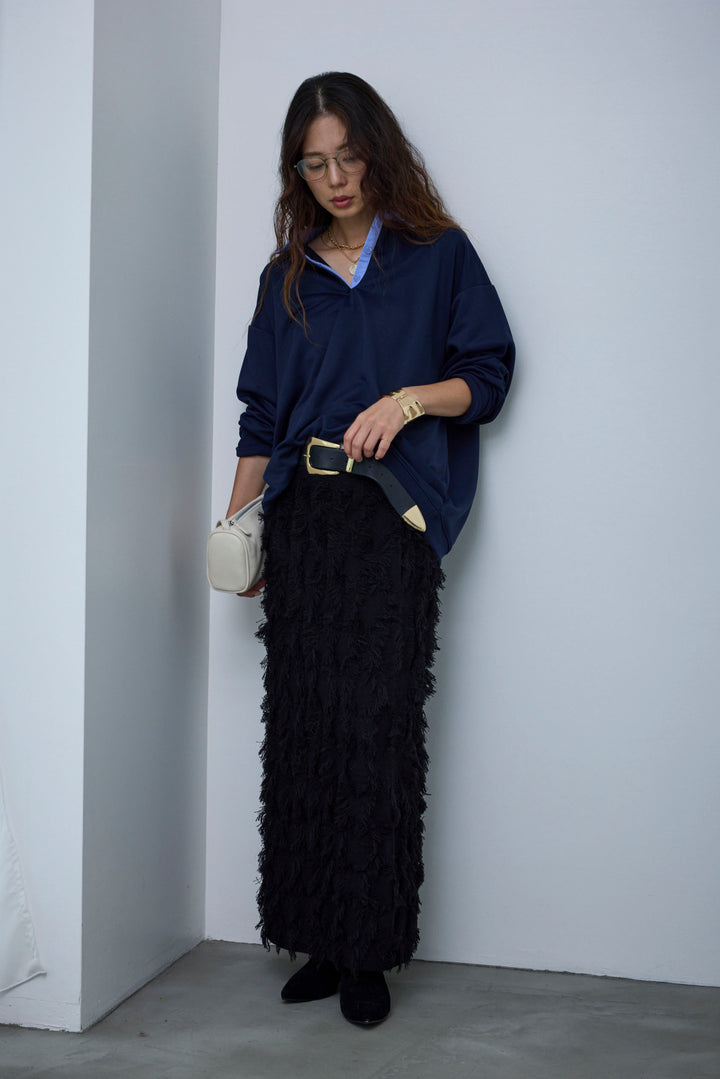 [予約/SET]プレッピースウェットPO+カットフリンジニットタイトスカート(2set)