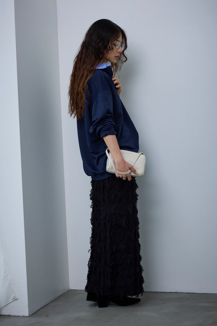 [予約/SET]プレッピースウェットPO+カットフリンジニットタイトスカート(2set)