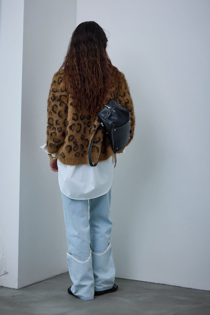 [予約/SET]レオパードニットカーディガン+レイヤードレッグカバーデニム(2set)