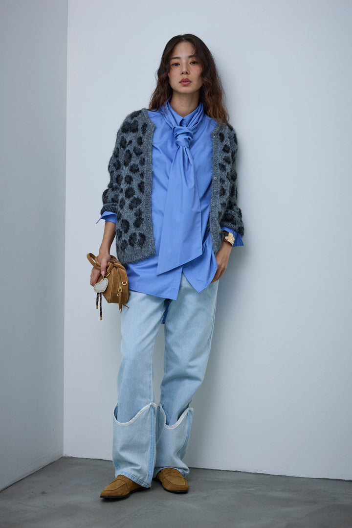 [予約/SET]レオパードニットカーディガン+レイヤードレッグカバーデニム(2set)