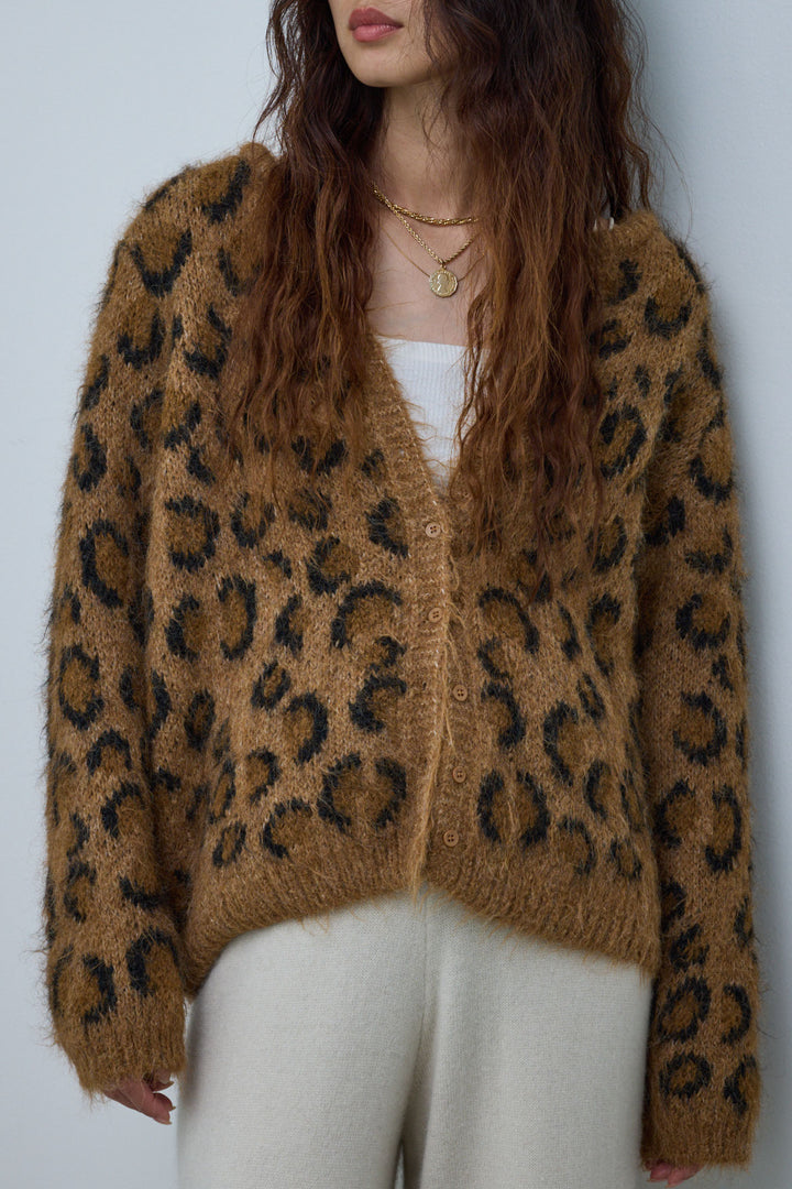 [予約/SET]レオパードニットカーディガン+リラックスニットパンツ(2set)