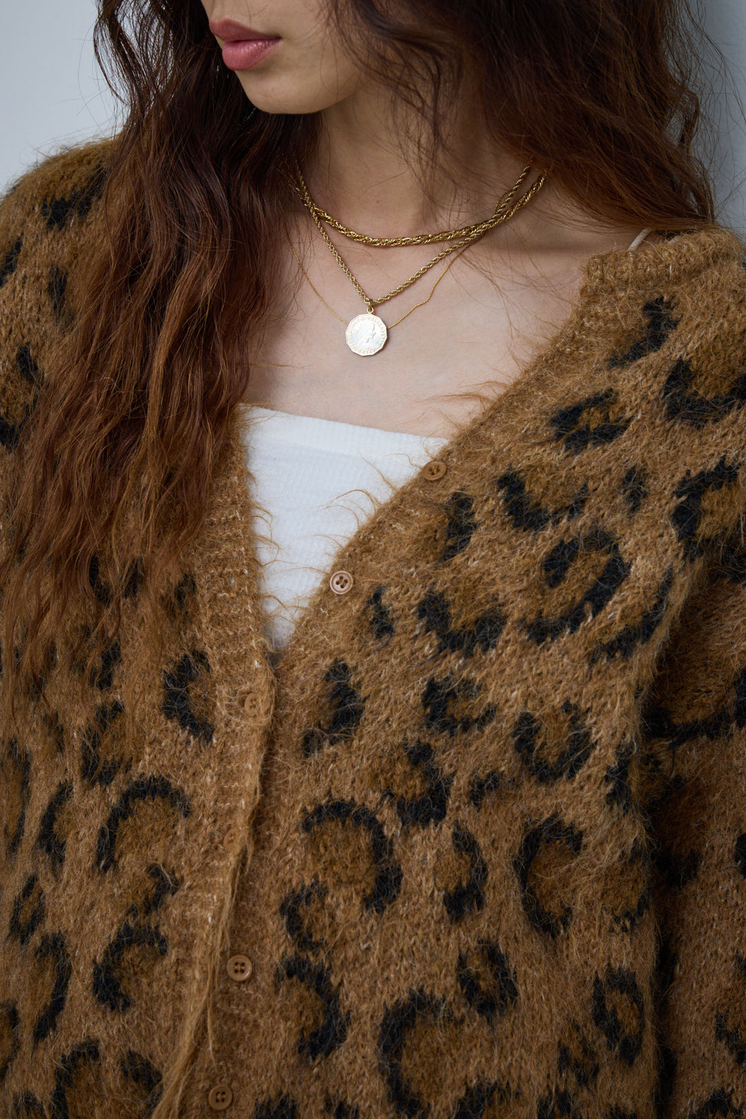 [予約/SET]レオパードニットカーディガン+レイヤードレッグカバーデニム(2set)