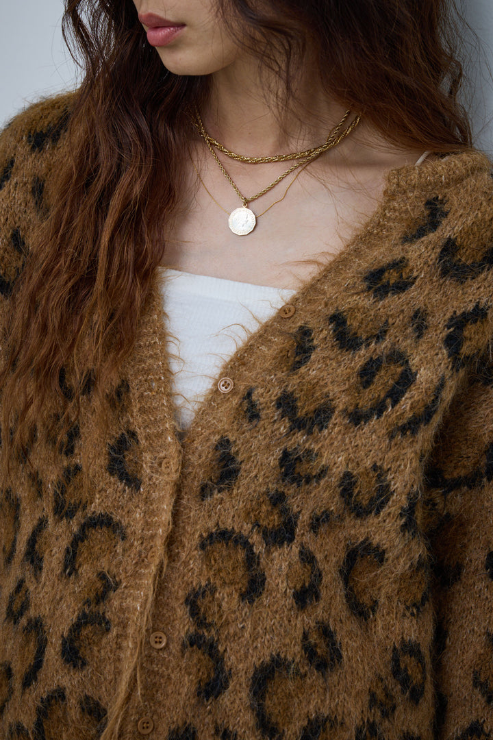 [予約/SET]レオパードニットカーディガン+レイヤードレッグカバーデニム(2set)