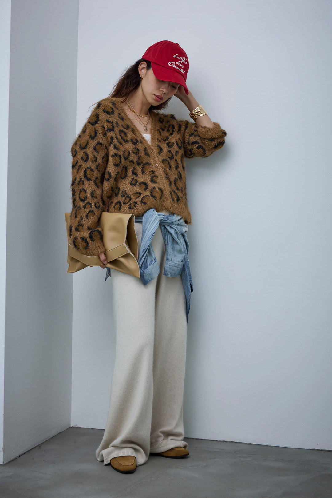 [予約/SET]レオパードニットカーディガン+リラックスニットパンツ(2set)