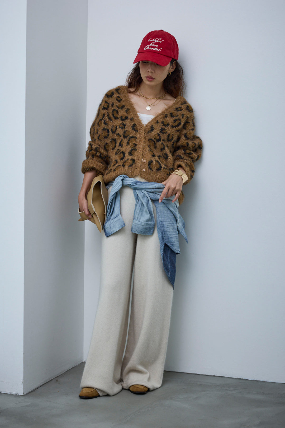 [予約/SET]レオパードニットカーディガン+リラックスニットパンツ(2set)