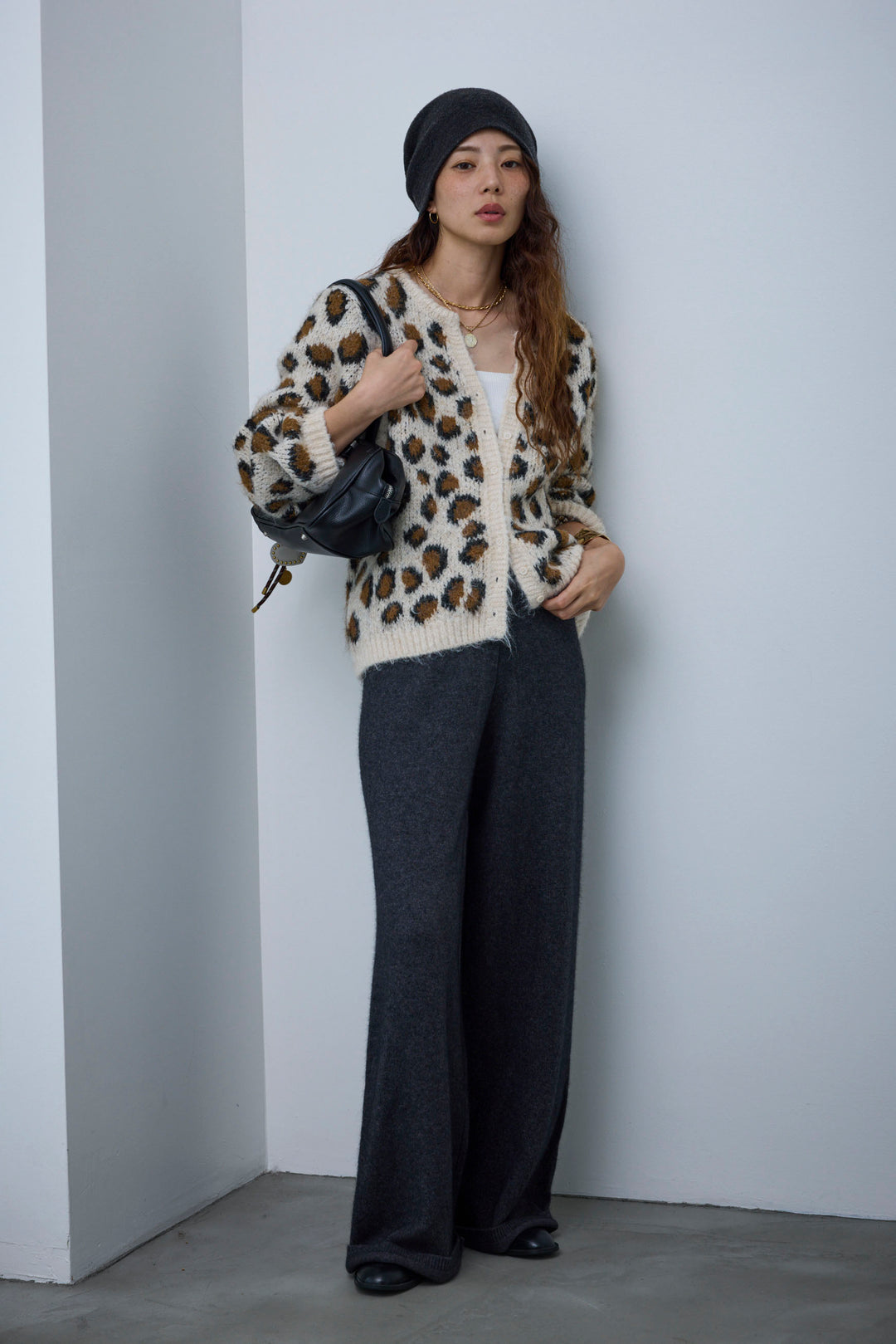 [予約/SET]レオパードニットカーディガン+リラックスニットパンツ(2set)