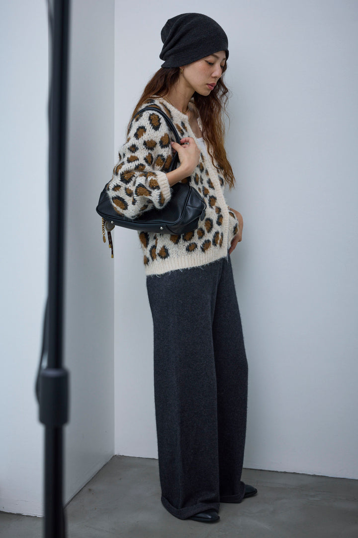 [予約/SET]レオパードニットカーディガン+リラックスニットパンツ(2set)