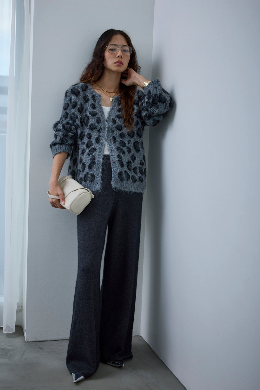 [予約/SET]レオパードニットカーディガン+リラックスニットパンツ(2set)