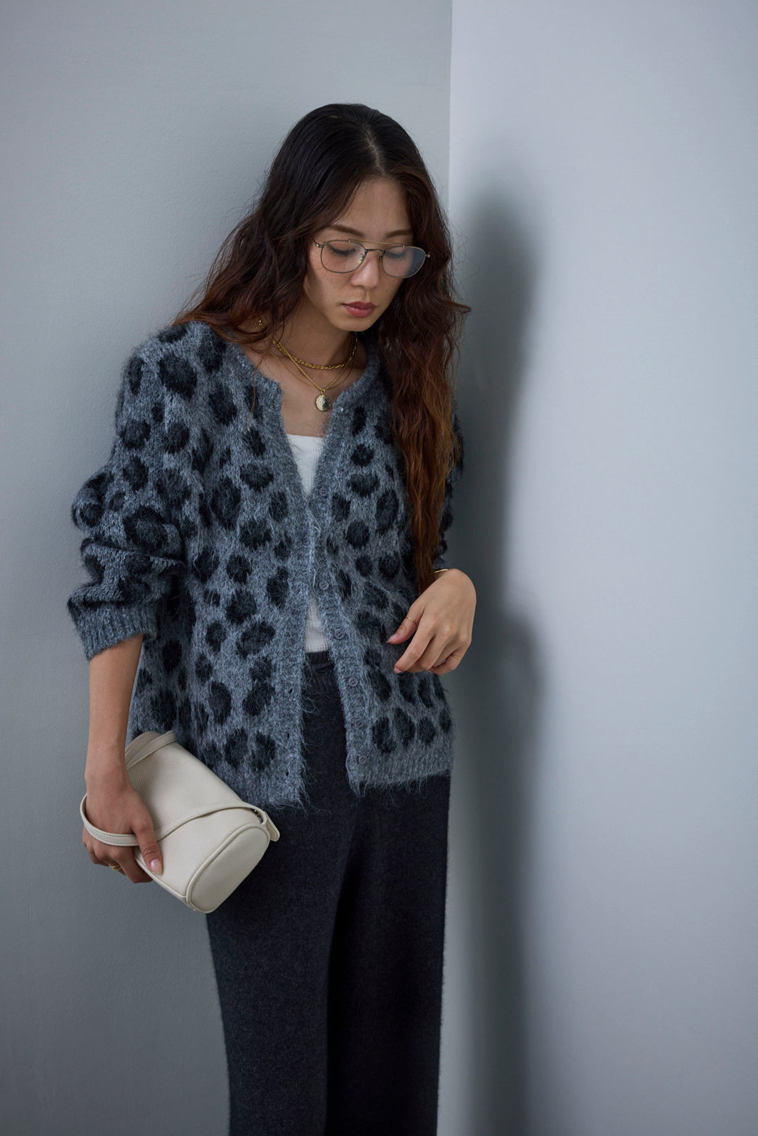 [予約/SET]レオパードニットカーディガン+リラックスニットパンツ(2set)