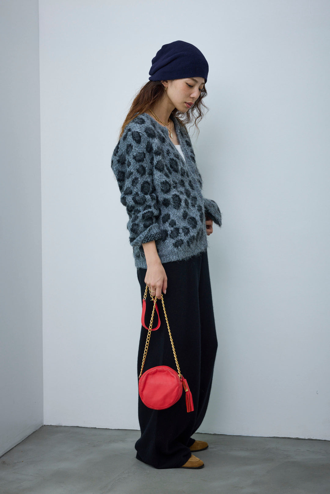 [予約/SET]レオパードニットカーディガン+リラックスニットパンツ(2set)