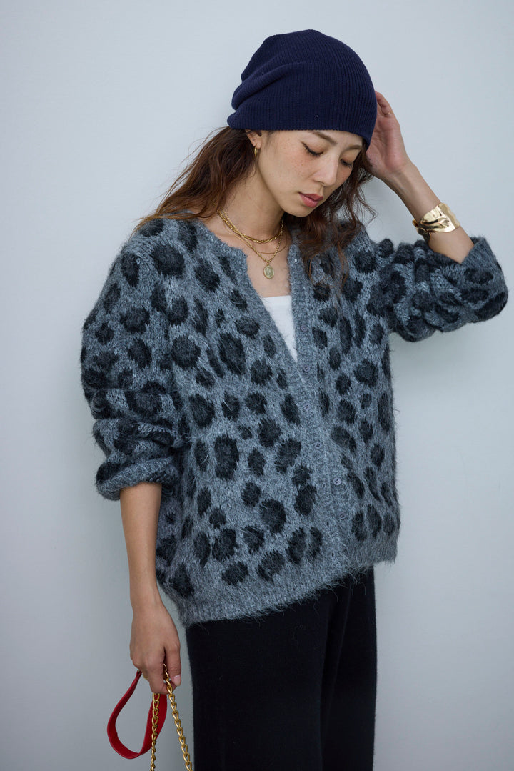 [予約/SET]レオパードニットカーディガン+リラックスニットパンツ(2set)