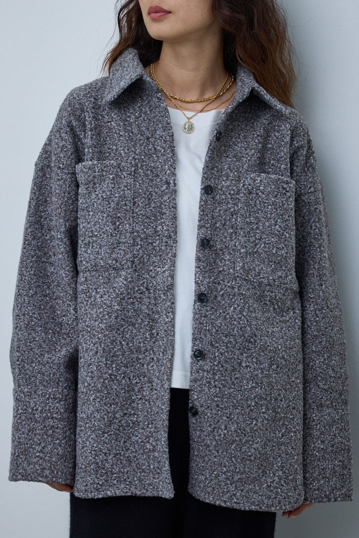 [予約/SET]ループツイードビックカフスシャツジャケット+ゆるシルエット刺繍ロンT+リラックスニットパンツ(3set)