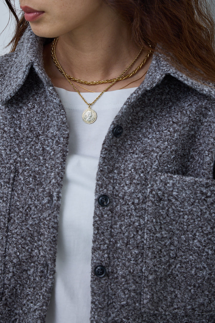 [予約/SET]ループツイードビックカフスシャツジャケット+リラックスニットパンツ(2set)