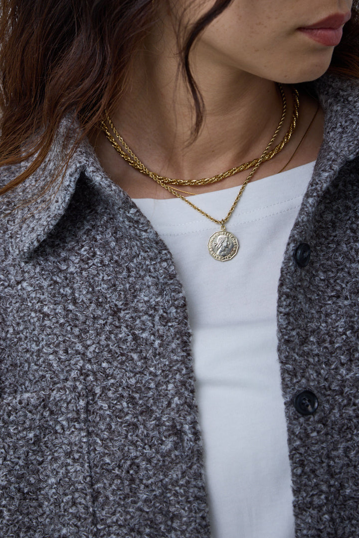 [予約/SET]ループツイードビックカフスシャツジャケット+リラックスニットパンツ(2set)